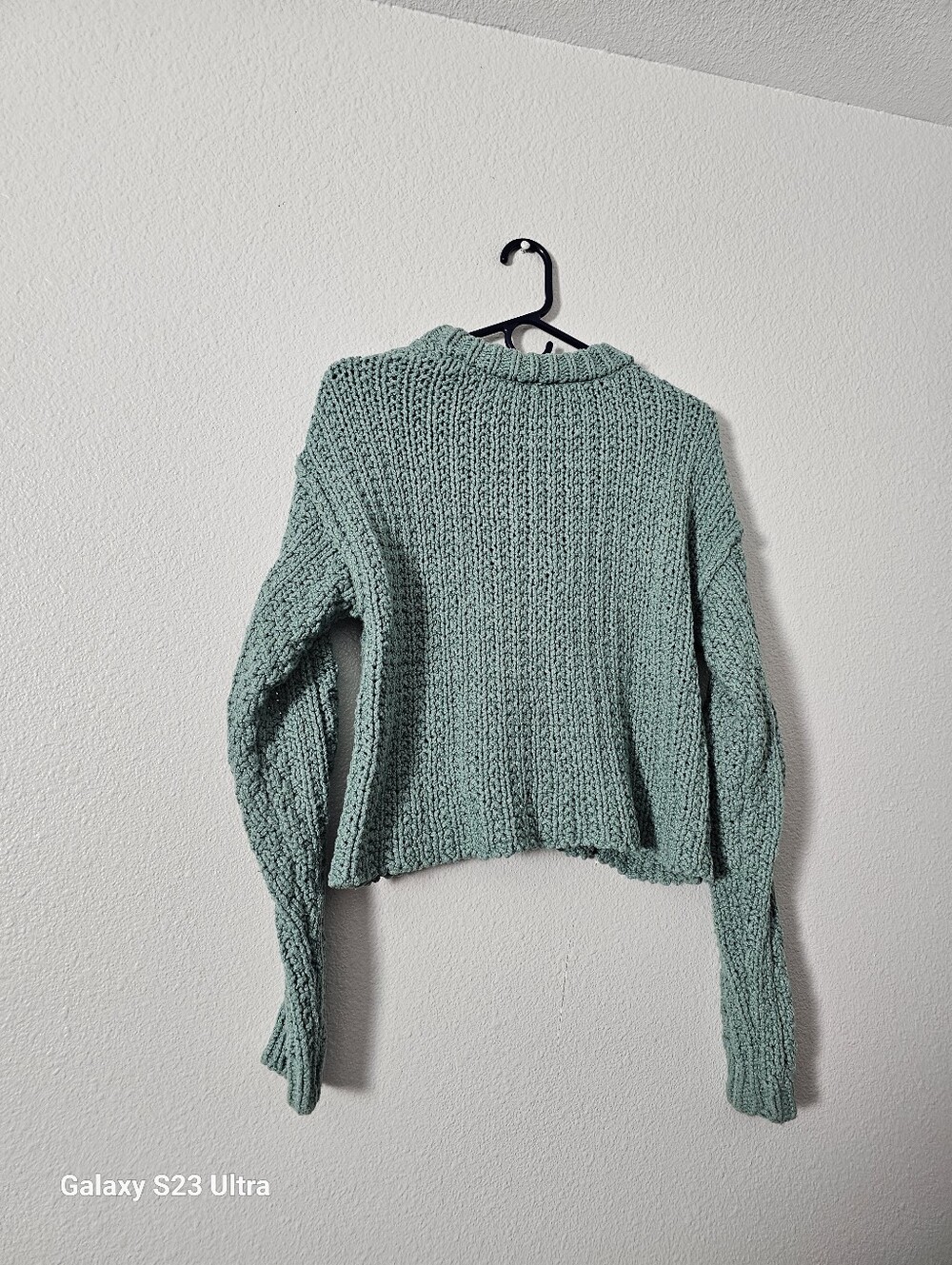 Free People Teal Cable Knit Cropped Sweater Sz S - Picture 5 of 8
